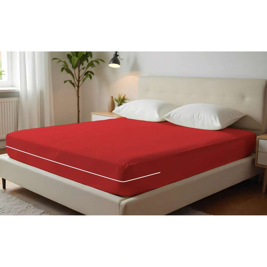 Double Gel Knit Mattress Cover With Zipper - 紅色 - 查看 1