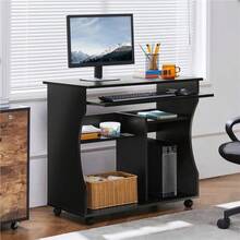 Costoffs Computer Desk Space Saver Desk With Wheels Sliding Study Table With Keyboard Shelf For Home Office - Black - View 12