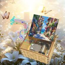 手摇音乐盒 - 无需电池的木质音乐盒，饰有地中海街头艺术图案，播放《You Are My Sunshine》 - 送给她的理想礼物 - 地中海街頭音樂盒 - 查看 9