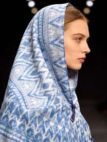 1pc Bohemian Style Blue Frog Buckle Pattern Women's Headscarf, Stone Pattern Headscarf, Blue Tone, Exquisite Pattern, Suitable As Gift, Suitable For Autumn And Spring Outfits - Blue - View 6