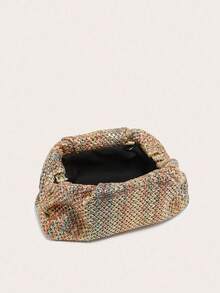 1pc Women's Colorful Pleated Straw Clutch Bag, With Cloud-Like Lightweight Pleats, Fashion Minimalist, Large Capacity, Suitable For Shopping And Outings - Gold - View 5