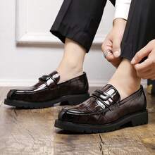 Men's Personalized Dress Loafers - Slip-On Fringe Patent Leather Elevator Dress Shoes For Teens, Hairstylists & Casual Fashion - màu nâu - Xem 4