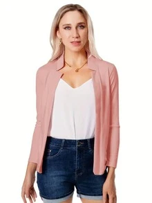 Women's Slim Fit Open Front Blazer, Chic Casual Office Jacket For Work & Daily Commute, Lightweight And Versatile, Perfect For Spring & Fall, Minimalist Style With Comfortable Fit - 粉色 - 查看 2