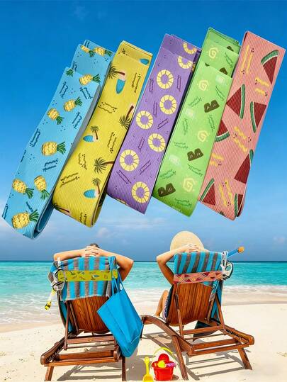 Toalla de silla de playa elástica con diseño de estampado tropical vibrante, adecuada para piscina, vacaciones y uso de verano. Diseño ligero, portátil y duradero.