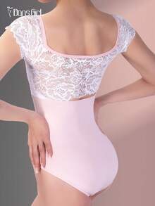 DonsGirl 女士甜美公主芭蕾舞紧身衣，短袖，蕾丝拼接镂空露背设计，花样滑冰及舞蹈表演服 - 淺粉色 - 查看 12