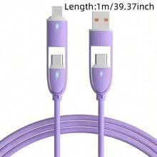 Durcord 4in1 66W/100W(MAX)/27W Fast Charging Cable,For  Charger Cable,Silicone Charging Cable,Universal Compatibility With /Android/Type-C USB Devices Portable Charger,Portable Charger,Charging Cable Compatible With  17/16/15/14/13/12/11/ S24/S23/S22/S21, Vivo,Compatible With Samsung,Universal Efficient Charging Adapter - 紫色/1件 - 查看 3