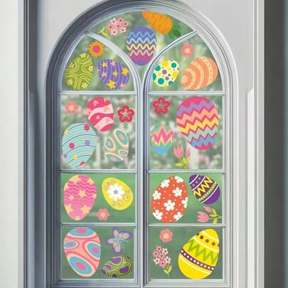 1/2pcsColorful Easter Egg Window Stickers, Reusable PVC Electrostatic Adsorption, Suitable For Decorating Children's Rooms, Bathrooms, And Living Rooms, As Well As Holiday Gifts And Artistic Privacy Films.