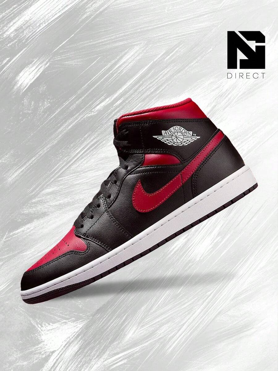 Jordan 1 Mid Bred Twist – Men's Lifestyle Sneakers – Shoes For Man -Vintage-Spring & Summer-Inspired Running Shoes, Shock-Absorbing Comfort, Gym To Streetwear Casual Wear-Easter Gift– DQ8426 067 - Black/Varsity Red/Summit White - 查看 1