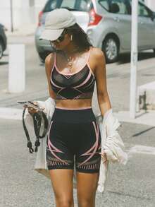 一套女士时尚紧身塑形提拉运动服 - 粉色 - 查看 1