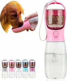 Portable Dog Water Bottle With Food Container - 3-In-1 Travel Pet Water Dispenser & Collapsible Bowl, Essential For Walking, Hiking With Small Dogs And Cats (Yorkie, Chihuahua, Puppy) - 粉色 - 查看 8
