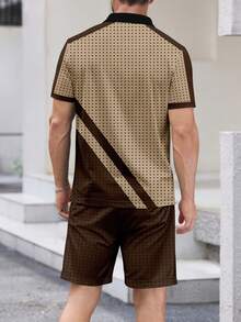 男士撞色半拉链 Polo 衫和短裤套装 - 彩色 - 查看 2