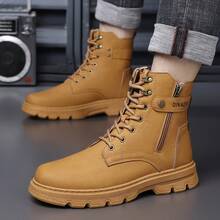 Men's High Top Combat Boots - Lace-Up Side Zipper Thick Sole Tactical Boots For Outdoor/Casual - Brown - View 8