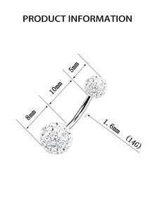 Anillo de piercing de ombligo de plata de ley 925 con bola de diamante de moda - uña del ombligo - Ver 9
