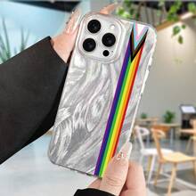 Funda para teléfono: 1 diseño de rayas arcoíris elegante y a la moda, impresa y pintada, funda protectora de personalidad moderna estilo  con imágenes simples y lindas, protección de cobertura total, funda de teléfono IMD de gasa de pluma con gran agujero, para iPhone 17 16 15 14 13 12 11 - Plateado - Ver 1