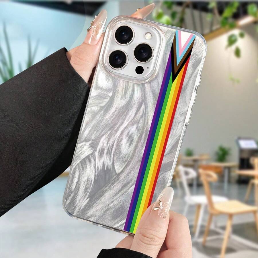 Funda para teléfono: 1 diseño de rayas arcoíris elegante y a la moda, impresa y pintada, funda protectora de personalidad moderna estilo con imágenes simples y lindas, protección de cobertura total, funda de teléfono IMD de gasa de pluma con gran agujero, para iPhone 17 16 15 14 13 12 11 - Plateado - Ver 1