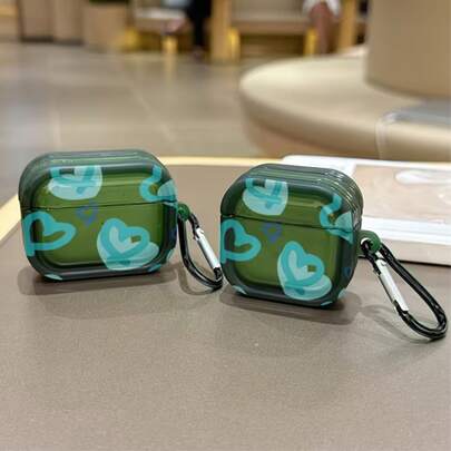 绿色心形保护套，兼容苹果无线耳机盒，防刮防摔