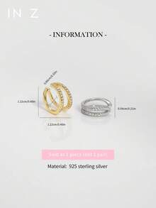 1pc 925 Sterling Silver Geometric Ear Cuff With Rhinestones, Hypoallergenic Gold Earrings, Suitable For Women's Daily Wear - Diamond-studded Geometric Ear Clips - View 3