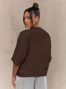 Valentine Outfits For WomenMISSGUIDED Oversized T Shirt Mock Neck Wide Half Sleeve Boxy Fit Casual Office Weekend Fall Winter Fashion Minimalist Vers - 棕色 - 查看 2