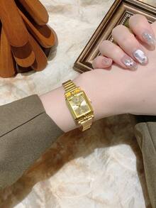 1pc Square Bamboo Knot Quartz Watch In Gold/Silver Color, Suitable For Daily Wear And Perfect Gift For Birthday, Christmas - Gold - View 4