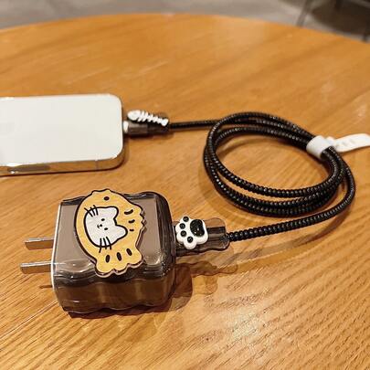5个可爱猫鱼图案20W USB充电器头保护套，线缆保护套