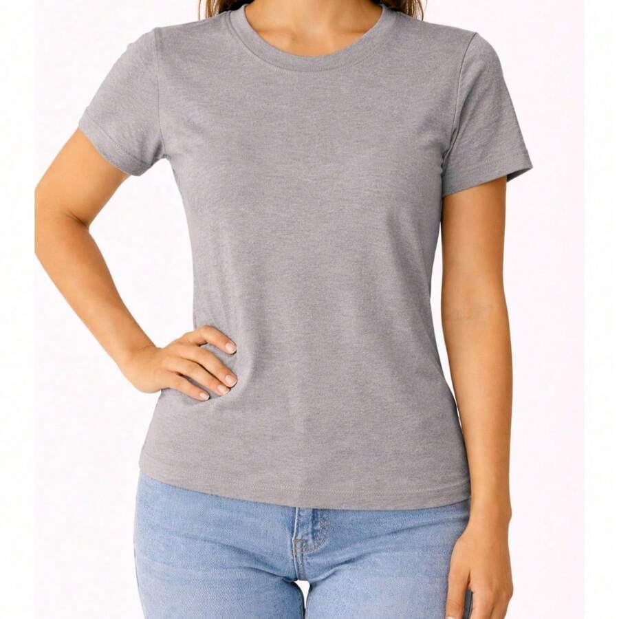 Baby look Feminina Gola Redonda Malha PV - Cinza - Visão 1