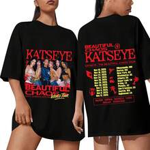 KATSEYE Shirt For Womens Music Album KATSEYE Merch Tee Graphic Top Short Sleeves Crewneck Shirt For Fans T-Shirt - màu đen - Xem 1