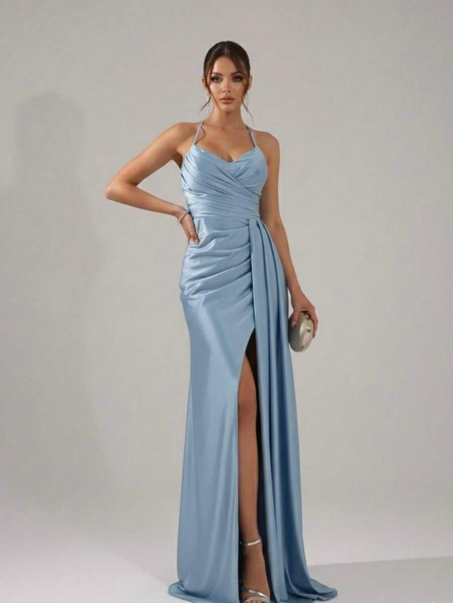 Long Bridesmaid Dress With Sweetheart Neckline, Suitable For Prom Guests, Mermaid Style, And Evening Wear. Available In Olive, Royal, Black, Fuchsia, Serenity, Lilac, Emerald Green, Rose Royal, And Olive Green. - 藍色寧靜 - 查看 1