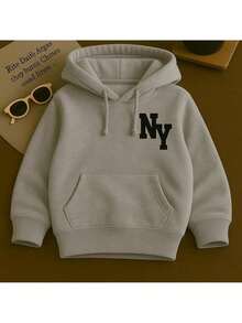 Boys' Sweatshirt, NewY Premium Cotton Flannel Lined, With Pockets And Drawstrings, Unisex - 灰色 - 查看 2