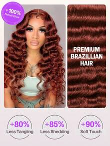 MEGALOOK 30英寸 #33 红棕色 100% 真人发长款蓬松波浪假发 13x4 蕾丝前假发 红色蓬松卷发假发，透明蕾丝，自然发际线，真人发假发 - 自然逼真，适合日常佩戴，可打造办公室、僵尸新娘、万圣节、派对、Y2K 风格、度假、户外角色扮演、校园、学校假期、圣诞节、派对、婚礼、节日等各种场合，适合女性佩戴。 - S33 - 查看 8