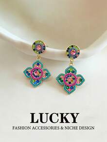 1 Đôi bông tai đính hạt nhiều màu sắc theo phong cách cung điện cổ điển, kiểu dáng phóng khoáng Bohemian dành cho các cô gái tuổi teen - Nhiều màu - Xem 4