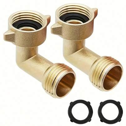 2 Packs, 90 Degree RV Hose Entry Elbow, Garden Hose Elbow Connector, Heavy Duty, 3/4" NH Threads, Brass Hose Adapter, Solid Brass Garden Hose Elbow For Outdoor Watering