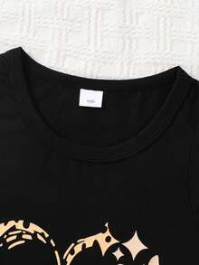 2pcs Girls' Heart & Digital Print Vest Set, Casual Vacation Cooling Summer Outfit - Black - View 4