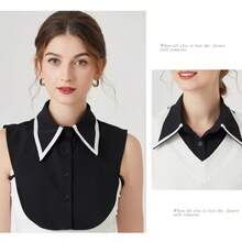 1 件极简衬衫领插片，可拆卸可调节男女通用尖领配饰，休闲半袖衬衫设计，适合秋冬季服装 - L帶尖領雪紡黑 - 查看 2