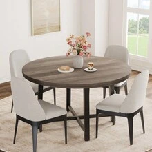 Industrial 47'' Round Dining Table For 4-6 – Space-Saving Wooden Kitchen Table – Sturdy Metal Frame – Perfect For Dining Room Or Kitchen – No Chairs Included - Gris - Ver 6
