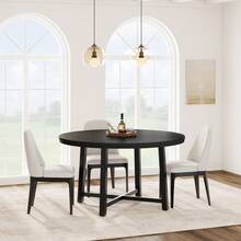 Industrial 47'' Round Dining Table For 4-6 – Space-Saving Wooden Kitchen Table – Sturdy Metal Frame – Perfect For Dining Room Or Kitchen – No Chairs Included - Black - View 7