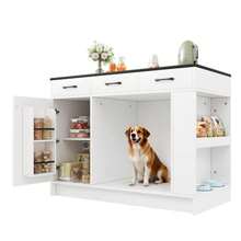 Kitchen Island, 3-Drawer Unit, 1 Spice Rack, Adjustable Shelf, Double Shelf (Without Dog Bowl), Large Pet Storage Space (Without Dog Bed), 120 X 60 X 90 Cm, White - White - View 8