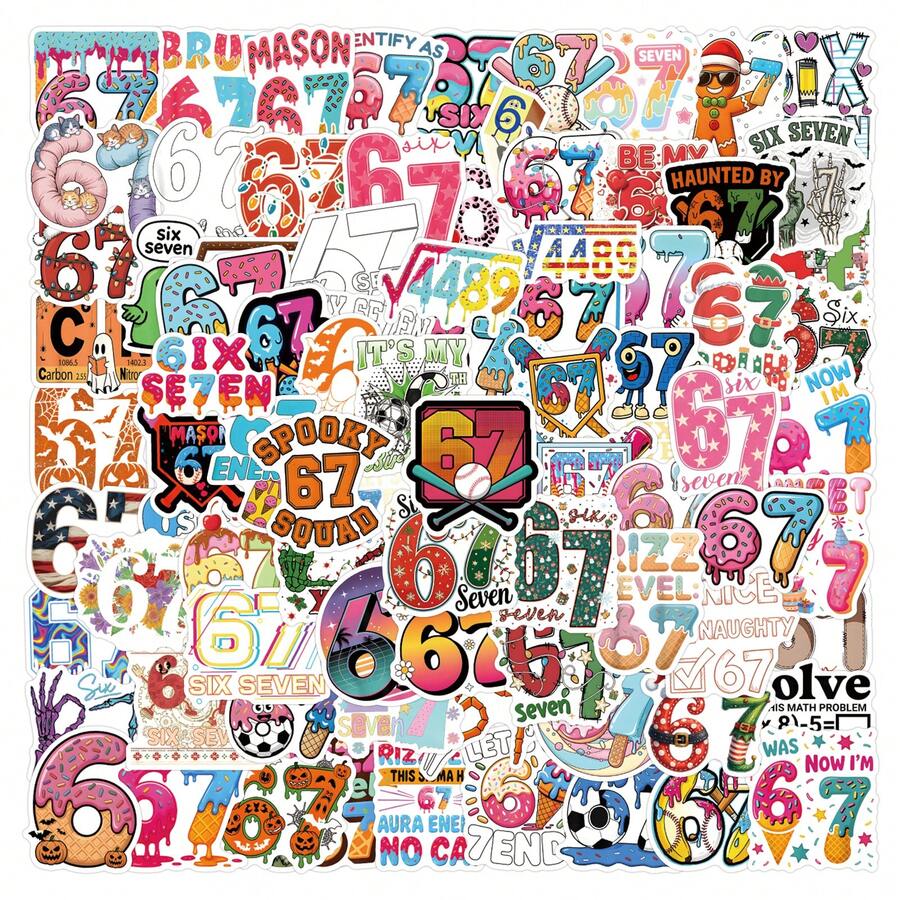 110张67号图案豪华贴纸套装 | 高品质贴纸 | 多场景适用：兼容电脑、笔记本电脑、平板电脑、滑板、行李箱、吉他、头盔、保温杯、日记拼贴、礼品包装贴纸、艺术和手工艺品 - 隨機風格 - 查看 1