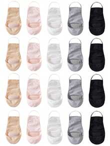 1/5/10双装 女士船袜 隐形浅口夏季薄款浅口防滑半底袜 非落跟短袜 - 彩色 - 查看 20