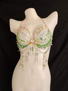 Unisex Sexy Body Chain, Pearl Necklace Lingerie, Transparent Decorative Bra For Women, Suitable For Beach, Party, Holiday, Music Festival - 粉色 - 查看 9