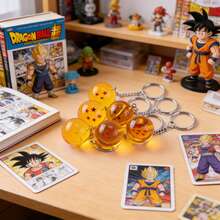 1pc Anime Crystal Ball Keychains - 7 Stars Design, With Dragon Shenron Hanging Accessories - Multicolor - View 7