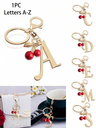 Advanced And Elegant Gold Letter Keychain, Letter A-Z Three-Dimensional Pendant,Cherry Accessories,Stylish Alloy Key Chain Ring, Bag Backpack Charm Car Key Holder, Perfect Accessories For Women's Daily Use, Great Couples Gift, Classic And Simple Keychain, Decoration, Bag Accessories, Suitable For Giving To Friends, Family, Couples, Girlfriends, Important Gifts, Holiday Souvenirs , Back To School, Christmas Gifts
