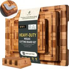 3 Pack Heavy Duty Bamboo Cutting Board Set Wooden Cutting Board For Kitchen Non Slip Solid End Grain Thick Wood Juice Groove Chopping Board Extra Large Butcher Block Best House Warming Gift - 多種尺寸(3 件組) - 查看 1