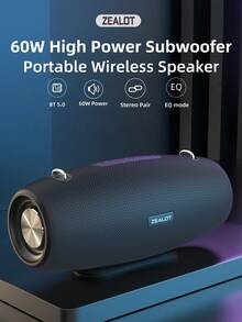 ZEALOT S67 便携式 60W 无线音箱，配备 3 个低音炮，带来强劲低音和 3D 环绕声，14400mAh 超长续航，兼容智能手机/平板电脑/电视，支持 TF/USB/AUX/TWS 接口，双扬声器设计提升音量，适用于汽车/户外/露营等场景。 - 黑色 - 查看 2