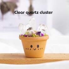1pc Natural Crystal Mini Raw Stone Clay Pot Base Amethyst Quartz Healing Gemstones Potted Plant Style Crafts Feng Shui Home Hecoration Mini Garden Landscape - Red Clay Raw Stone Ore - View 10