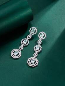 1 Pair Luxury Women's White Gold Plated Zirconia Earrings, Suitable For Dates, Weddings, Parties, Valentine's Day Gifts, Anniversary Elegant Jewelry Gifts - Silver - View 4