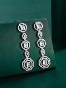 1 Pair Luxury Women's White Gold Plated Zirconia Earrings, Suitable For Dates, Weddings, Parties, Valentine's Day Gifts, Anniversary Elegant Jewelry Gifts - Silver - View 1