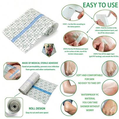 Tattoo Aftercare Bandage Roll 6" X 2 Yard - Waterproof Transparent Film For Tattoo Initial Healing And Skin Repair Adhesive Tattoo Supply Wrap
