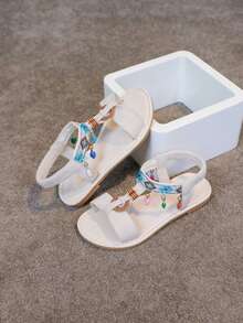 1 Pair Girls' Flat Sandals, 2026 New Fashion Versatile Bohemian Style Princess Sandals - White - View 2