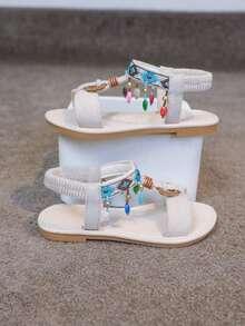 1 Pair Girls' Flat Sandals, 2026 New Fashion Versatile Bohemian Style Princess Sandals - White - View 5