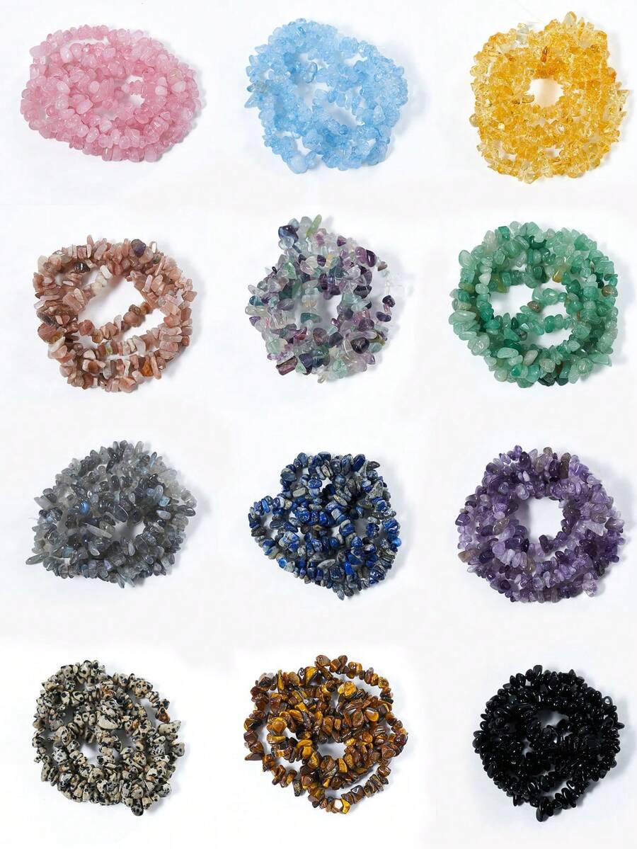 1 Strand Natural Gravel Stone Crystal Chips Beads Irregularity Gemstone Jasper Freeform Chip Nugget Beads, Sunstone, Fluorite, Amethyst Healing Energy Loose Beads DIY Jewelry Making For Necklace Earrings Bracelets Jewelry - Multicolor - View 1